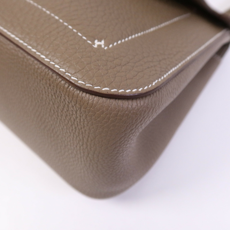 HERMES Togo皮革Mali-Selle PM Messenger Bag銀扣肩背袋Etoupe-9