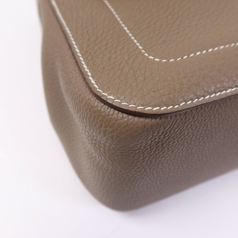 HERMES Togo皮革Mali-Selle PM Messenger Bag銀扣肩背袋Etoupe-10