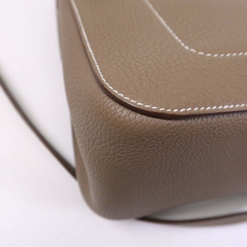 HERMES Togo皮革Mali-Selle PM Messenger Bag銀扣肩背袋Etoupe-12