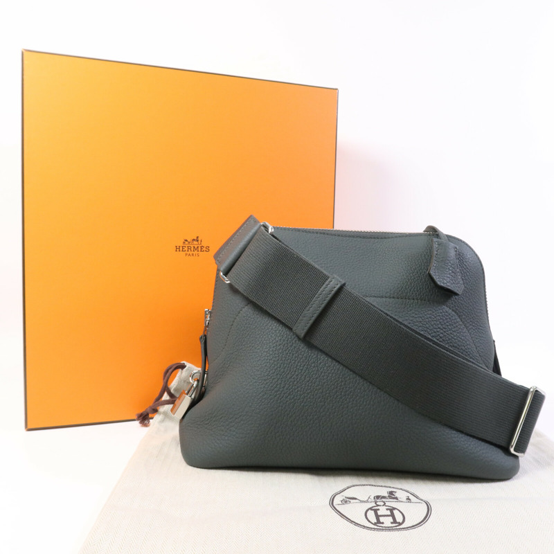 HERMES Togo皮革Bolide Messenger銀扣肩背袋Vert Mangrove-9