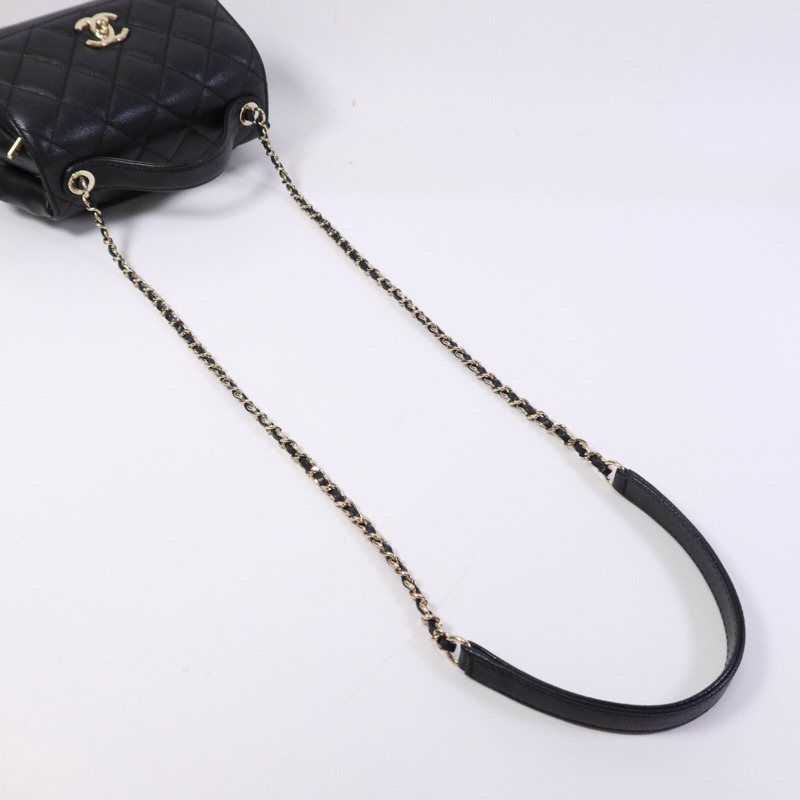 CHANEL 牛皮皮革Business Affinity Small金扣鏈帶手挽肩背兩用袋-8