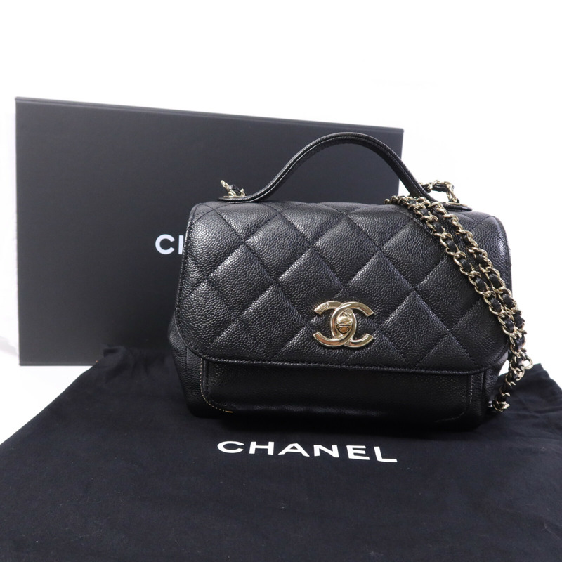 CHANEL 牛皮皮革Business Affinity Small金扣鏈帶手挽肩背兩用袋-9