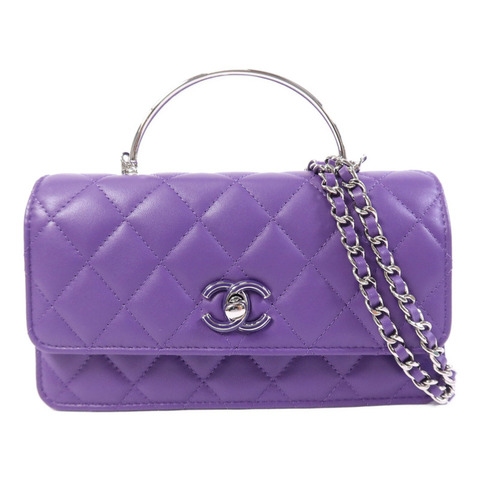 CHANEL 羊皮皮革Top Handle Chain Bag銀扣鏈帶手挽肩背兩用袋
