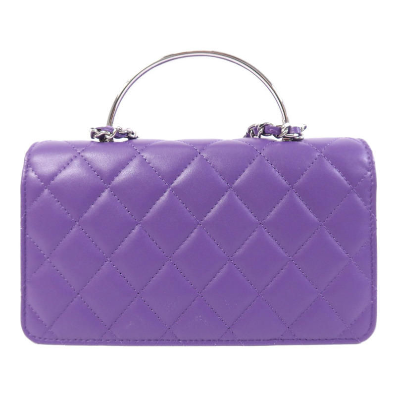 CHANEL 羊皮皮革Top Handle Chain Bag銀扣鏈帶手挽肩背兩用袋-1