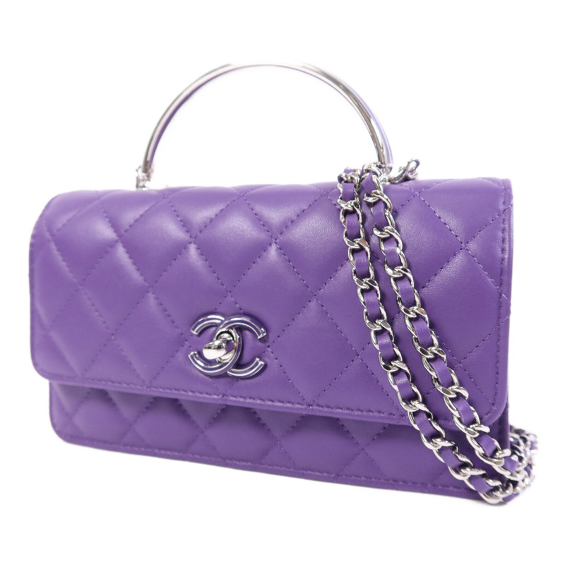 CHANEL 羊皮皮革Top Handle Chain Bag銀扣鏈帶手挽肩背兩用袋-2