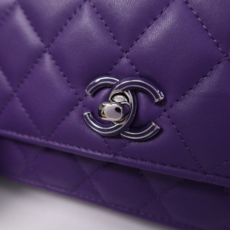 CHANEL 羊皮皮革Top Handle Chain Bag銀扣鏈帶手挽肩背兩用袋-6