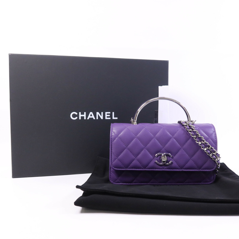 CHANEL 羊皮皮革Top Handle Chain Bag銀扣鏈帶手挽肩背兩用袋-9