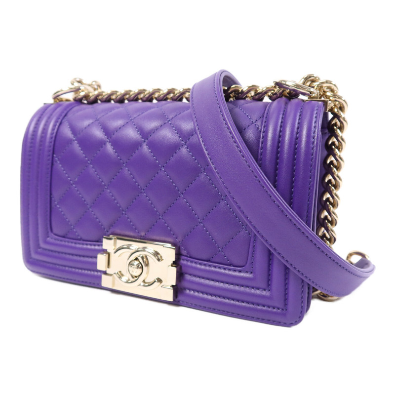 CHANEL 羊皮皮革Boy 20cm金扣鏈帶肩背袋-2