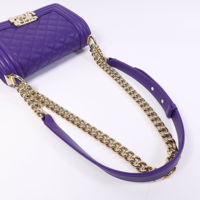 CHANEL 羊皮皮革Boy 20cm金扣鏈帶肩背袋-8