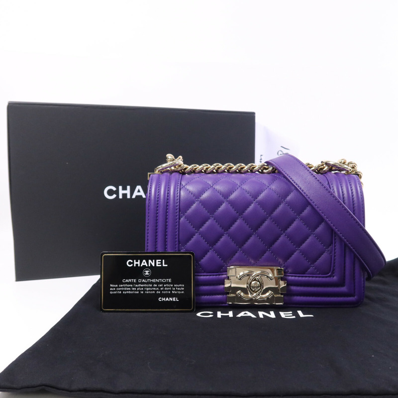 CHANEL 羊皮皮革Boy 20cm金扣鏈帶肩背袋-9