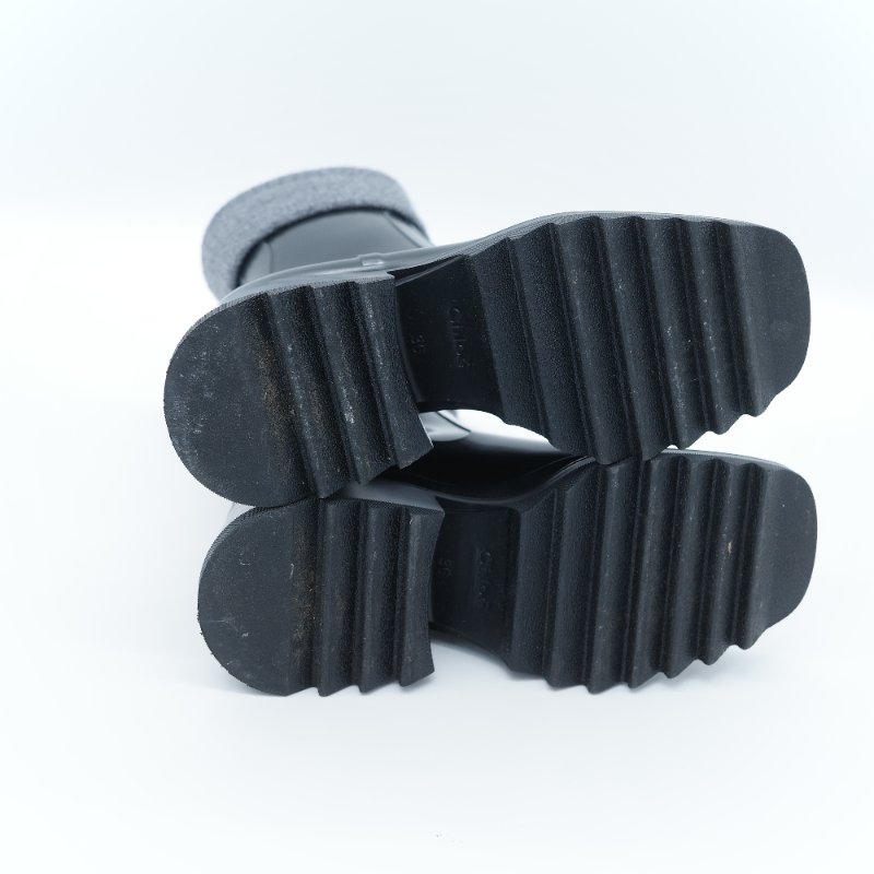 Chloé 蔻依 Betty 黑色橡膠殼 灰色羅紋 針織拼接 雨靴 EU36-4