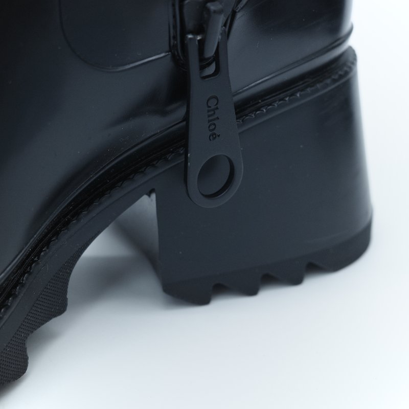 Chloé 蔻依 Betty 黑色橡膠殼 灰色羅紋 針織拼接 雨靴 EU36-7