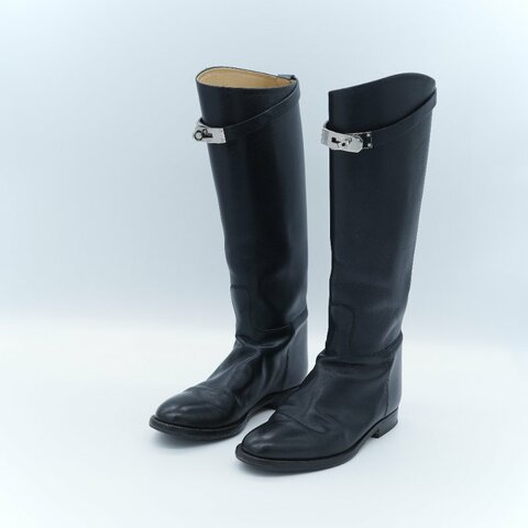 Hermès 愛馬仕 Jumping 黑色滑面小牛皮 Kelly 飾扣馬術長靴 EU36