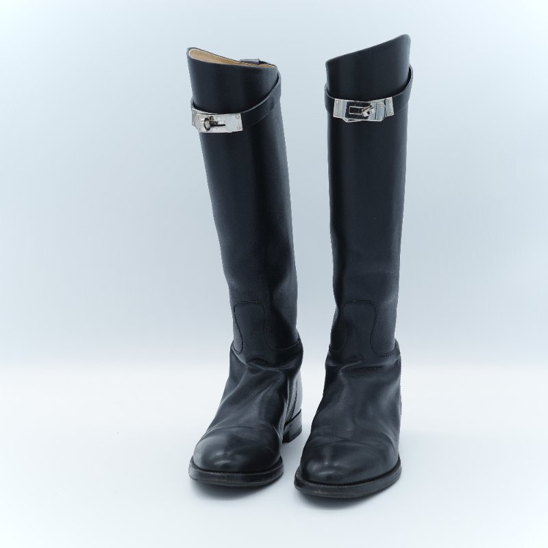 Hermès 愛馬仕 Jumping 黑色滑面小牛皮 Kelly 飾扣馬術長靴 EU36-1