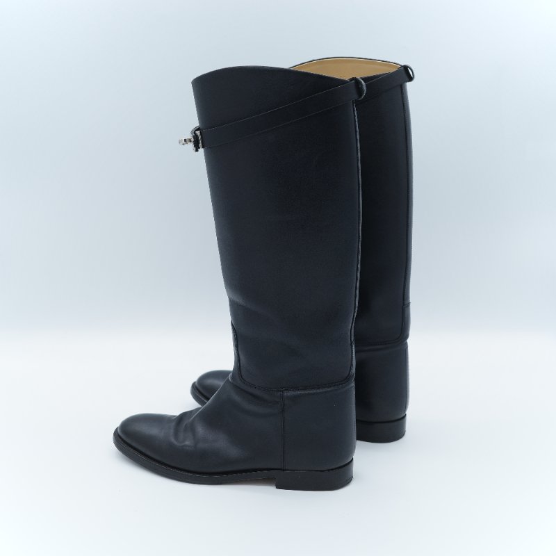 Hermès 愛馬仕 Jumping 黑色滑面小牛皮 Kelly 飾扣馬術長靴 EU36-2