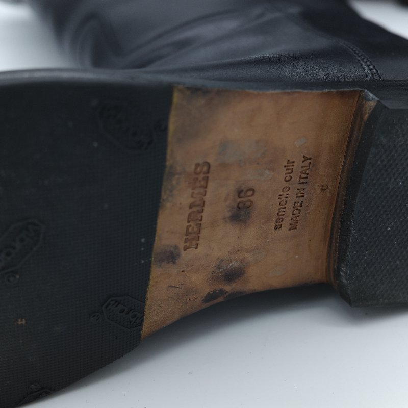 Hermès 愛馬仕 Jumping 黑色滑面小牛皮 Kelly 飾扣馬術長靴 EU36-7