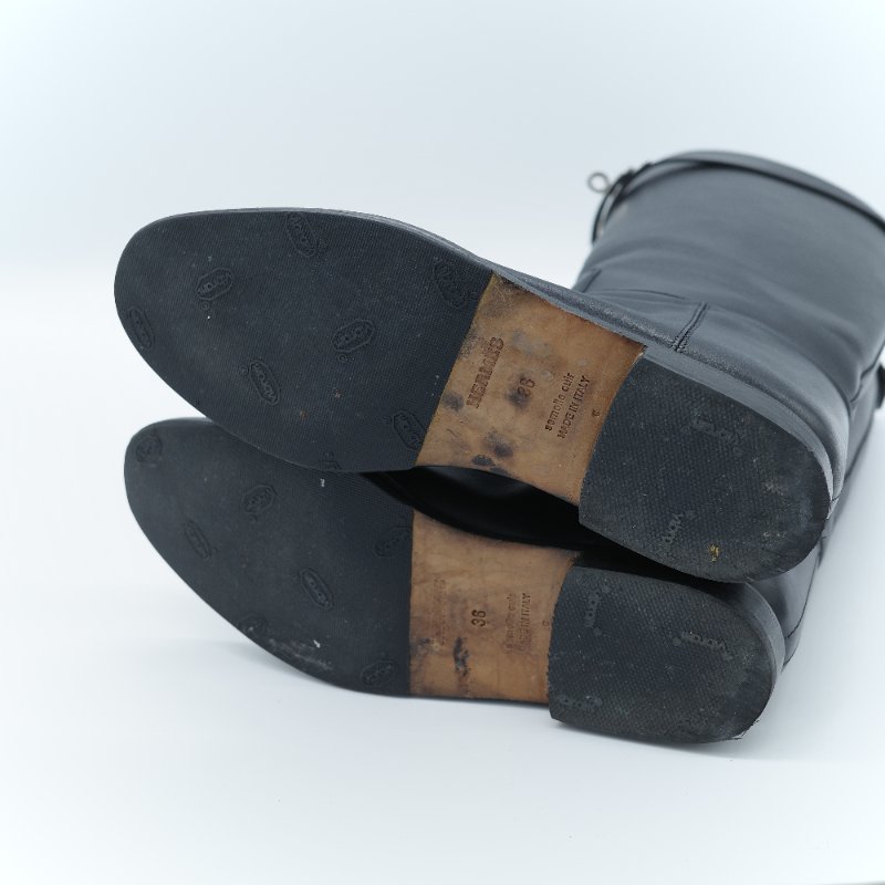 Hermès 愛馬仕 Jumping 黑色滑面小牛皮 Kelly 飾扣馬術長靴 EU36-8