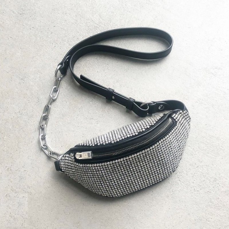 ⏰限時特賣價🌺Alexander Wang Attica 迷你水鑽腰/胸前包 銀色-1