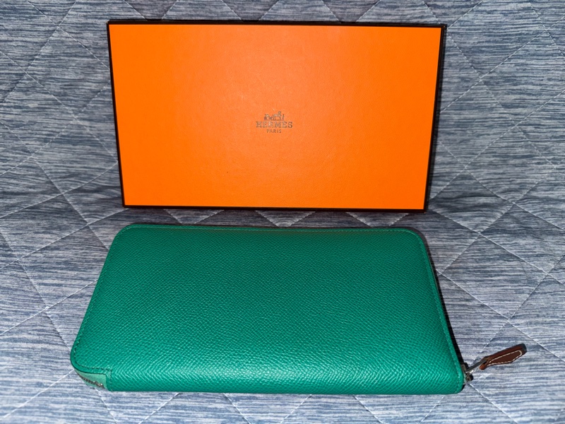Hermes Silk In Epsom愛馬仕 帝王綠 絲巾長夾 赤道叢林 皮夾 錢包-1