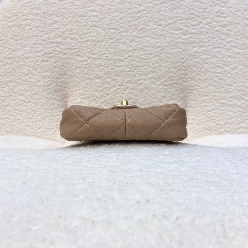 Chanel 香奈兒奶茶色小羊皮翻蓋肩背包金釦雙C 粗鍊條 經典菱格AS3213-11