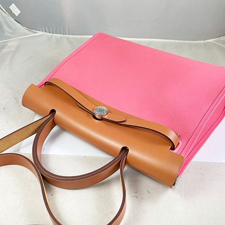 ＊奢華大道國際精品＊【H0421】HERMES杜鵑粉8W 帆布 HERBAG 31CM 兩用包-2