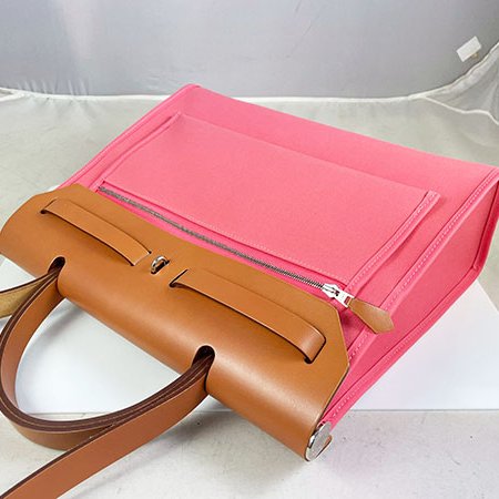 ＊奢華大道國際精品＊【H0421】HERMES杜鵑粉8W 帆布 HERBAG 31CM 兩用包-3