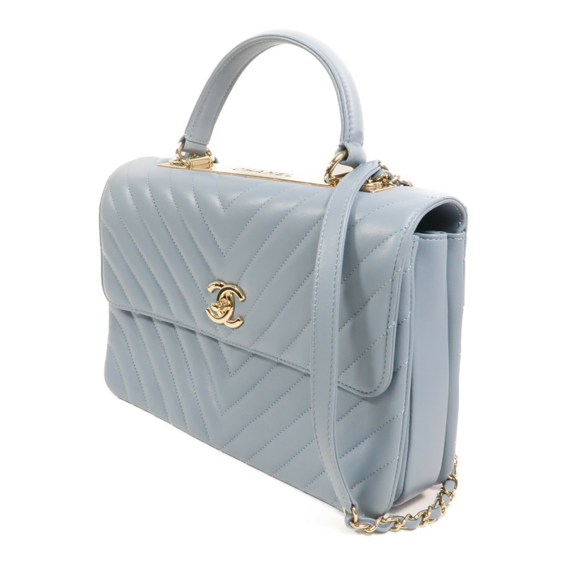 CHANEL 羊皮皮革Trendy CC金扣鏈帶手挽肩背兩用袋-2