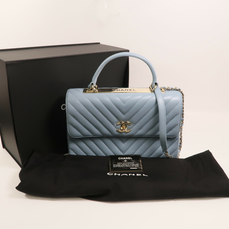 CHANEL 羊皮皮革Trendy CC金扣鏈帶手挽肩背兩用袋-8