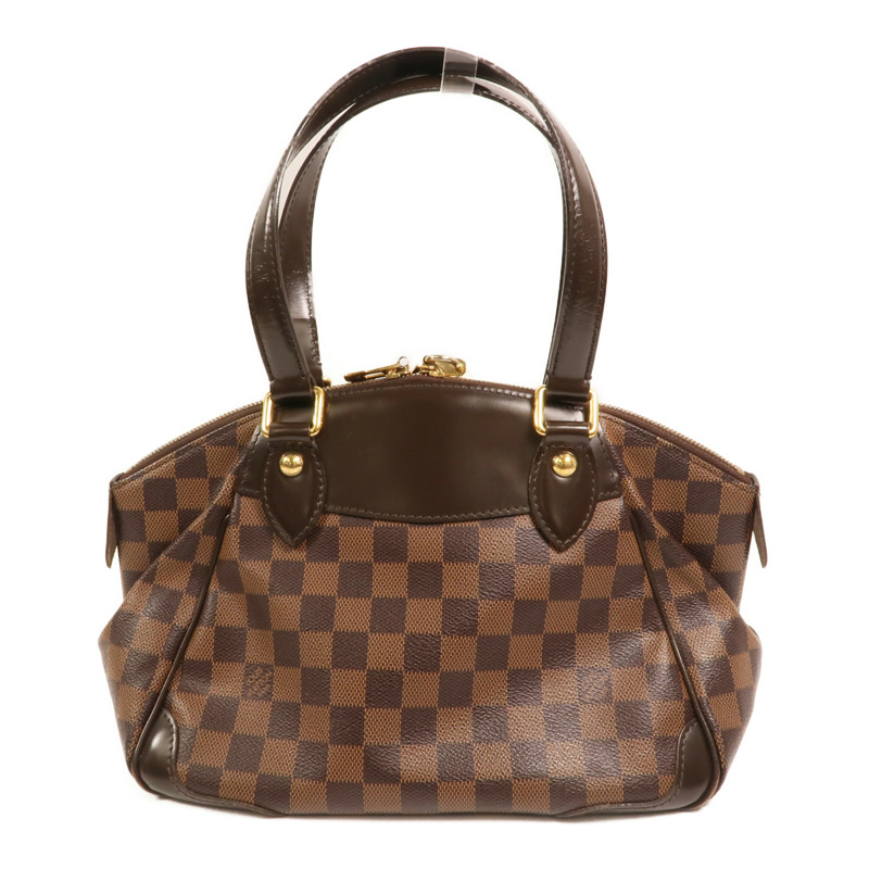 LOUIS VUITTON Damier Verona PM金扣肩背袋棕色-1