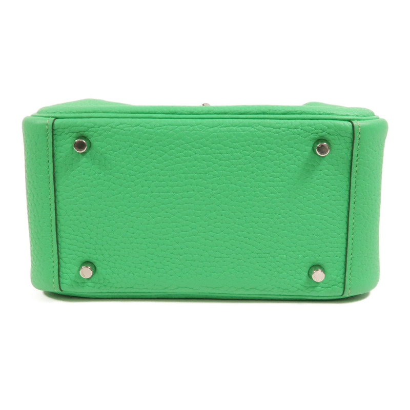 HERMES Clemence皮革Mini Lindy銀扣手挽肩背兩用袋Vert Comic-3