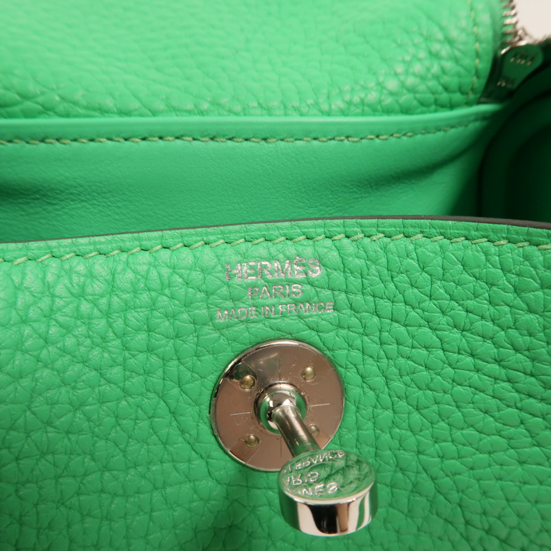 HERMES Clemence皮革Mini Lindy銀扣手挽肩背兩用袋Vert Comic-5
