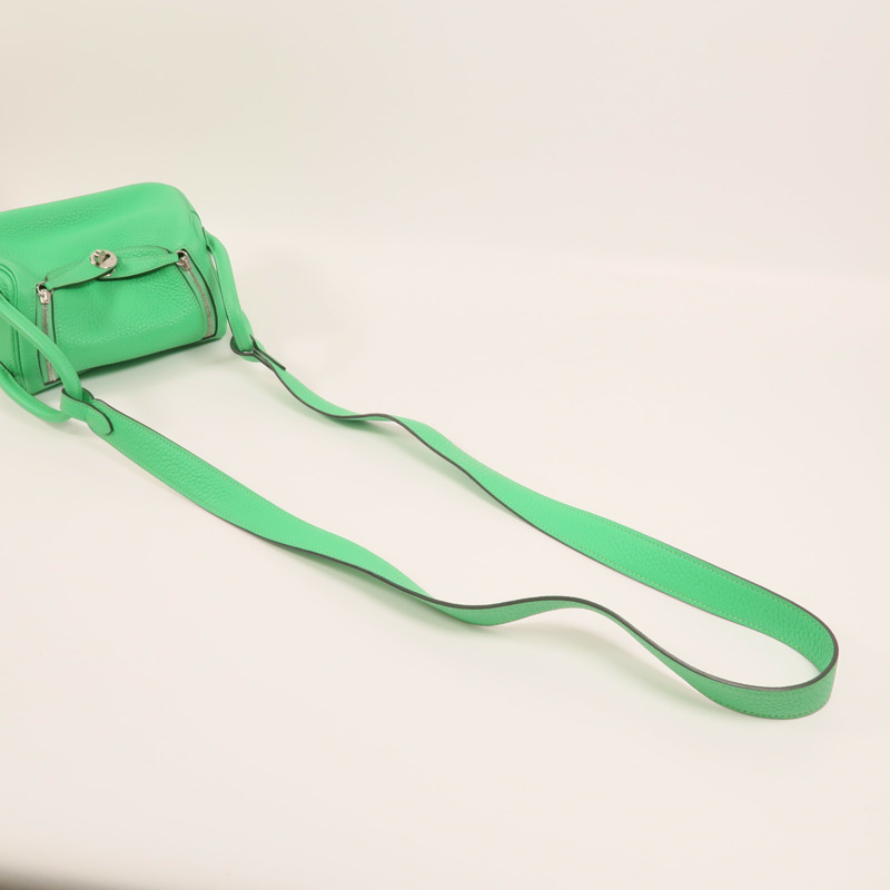 HERMES Clemence皮革Mini Lindy銀扣手挽肩背兩用袋Vert Comic-7