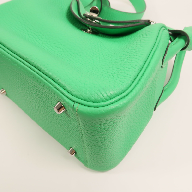 HERMES Clemence皮革Mini Lindy銀扣手挽肩背兩用袋Vert Comic-11