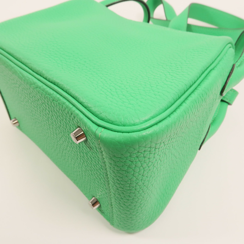 HERMES Clemence皮革Mini Lindy銀扣手挽肩背兩用袋Vert Comic-13
