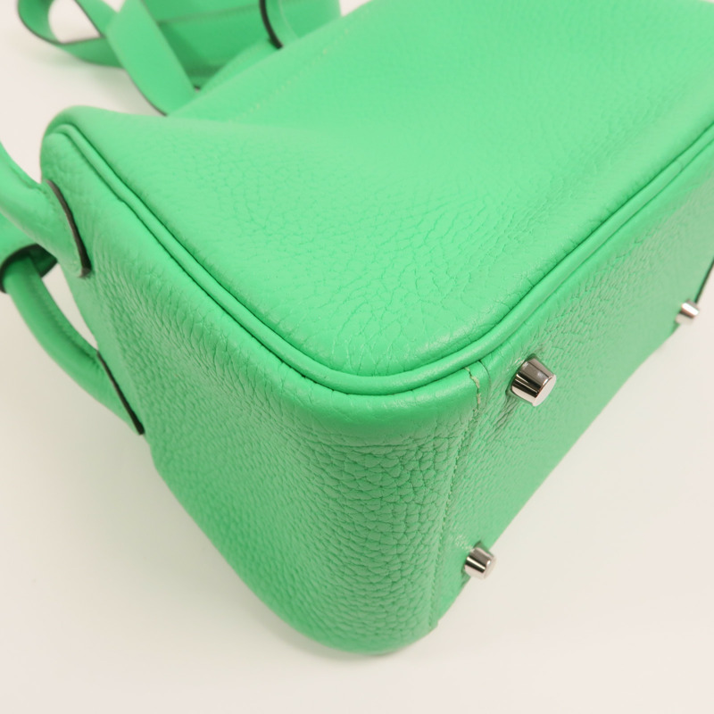HERMES Clemence皮革Mini Lindy銀扣手挽肩背兩用袋Vert Comic-14