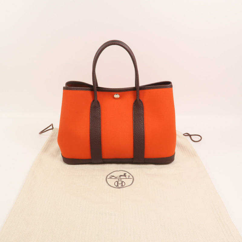 HERMES 帆布Garden Party TPM銀扣手挽袋Cuivre-8
