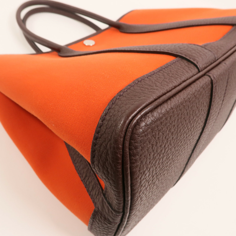 HERMES 帆布Garden Party TPM銀扣手挽袋Cuivre-13