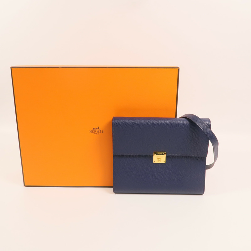 HERMES Epsom皮革Clic 16金扣肩背袋Bleu Saphir-8