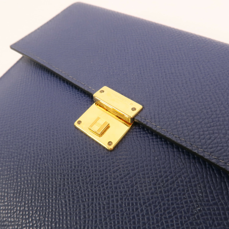 HERMES Epsom皮革Clic 16金扣肩背袋Bleu Saphir-9