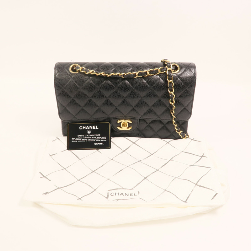 CHANEL 牛皮皮革Classic 25金扣鏈帶肩背袋-9