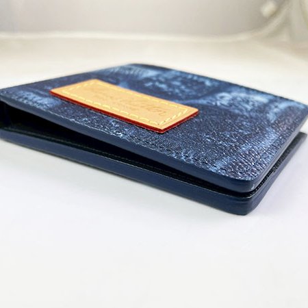 ＊奢華大道國際精品＊【L3321】LV藍色大棋盤格丹寧塗鴉 MULTIPLE 對開短夾 N50058-4