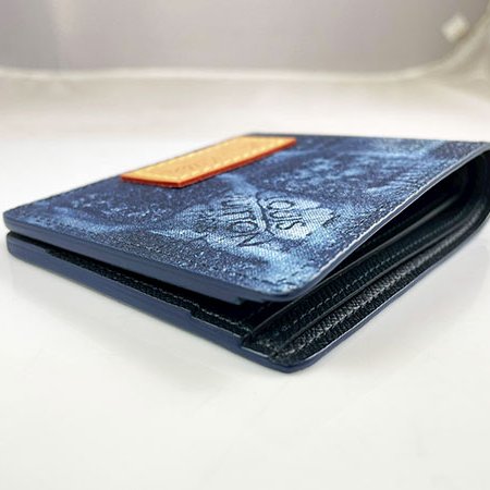 ＊奢華大道國際精品＊【L3321】LV藍色大棋盤格丹寧塗鴉 MULTIPLE 對開短夾 N50058-5