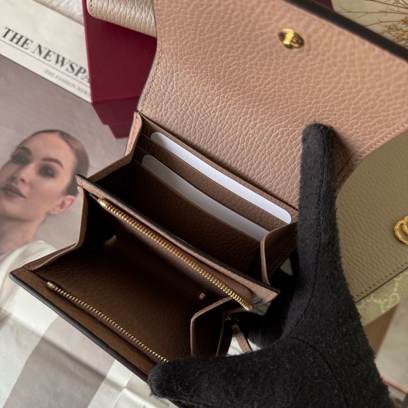 GG Marmont 皮革拼帆布二折大款短夾(玫瑰米色/烏木)-7