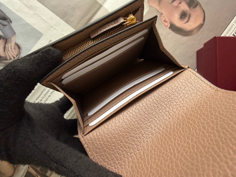 GG Marmont 皮革拼帆布二折大款短夾(玫瑰米色/烏木)-8