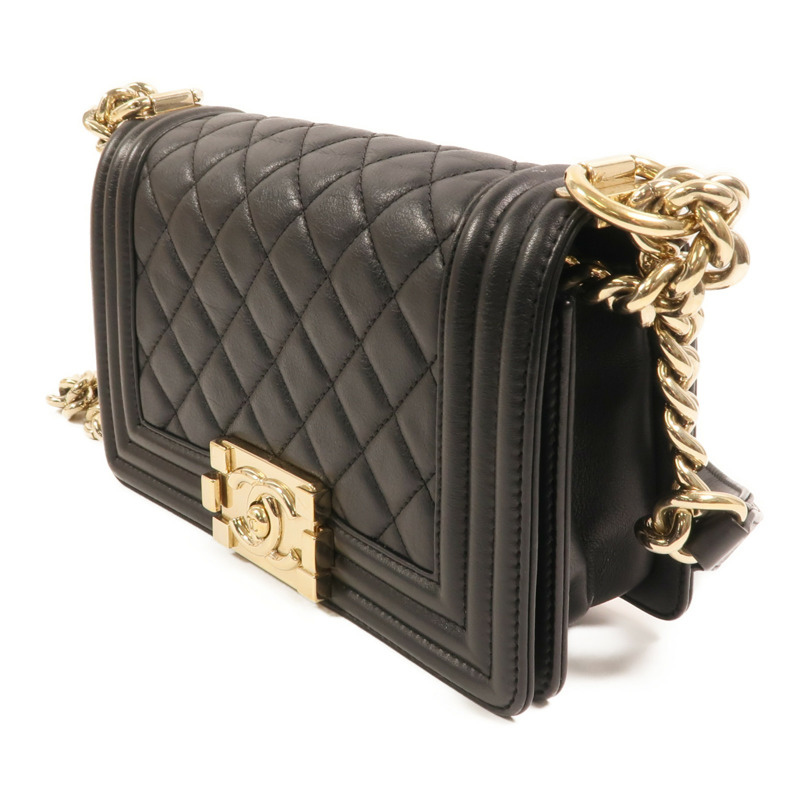 CHANEL 羊皮皮革Boy 20金扣鏈帶肩背袋-2