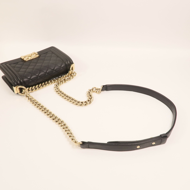 CHANEL 羊皮皮革Boy 20金扣鏈帶肩背袋-7