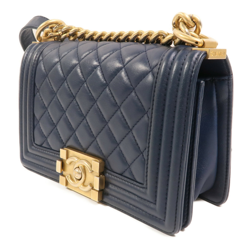 CHANEL 羊皮皮革Boy 20金扣鏈帶肩背袋-2