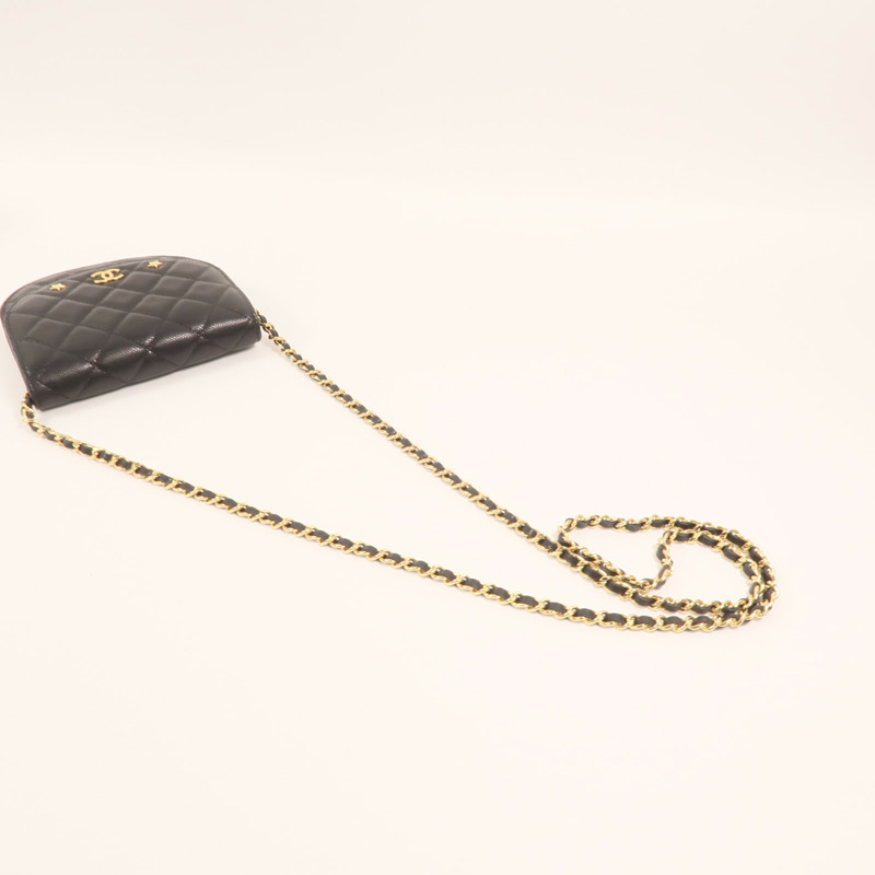 CHANEL 牛皮皮革Chain Shoulder金扣鏈帶肩背袋-8