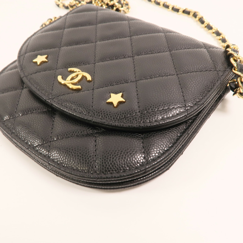 CHANEL 牛皮皮革Chain Shoulder金扣鏈帶肩背袋-9