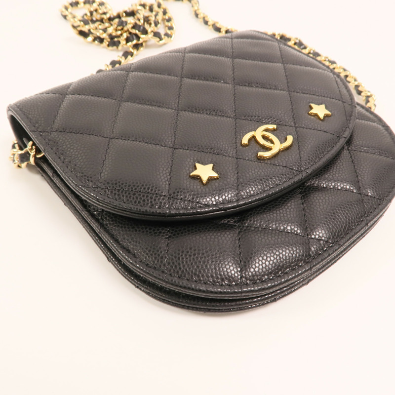 CHANEL 牛皮皮革Chain Shoulder金扣鏈帶肩背袋-10